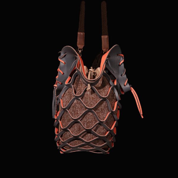 MochiCampe Gobelino en Cuero Gris y Naranja